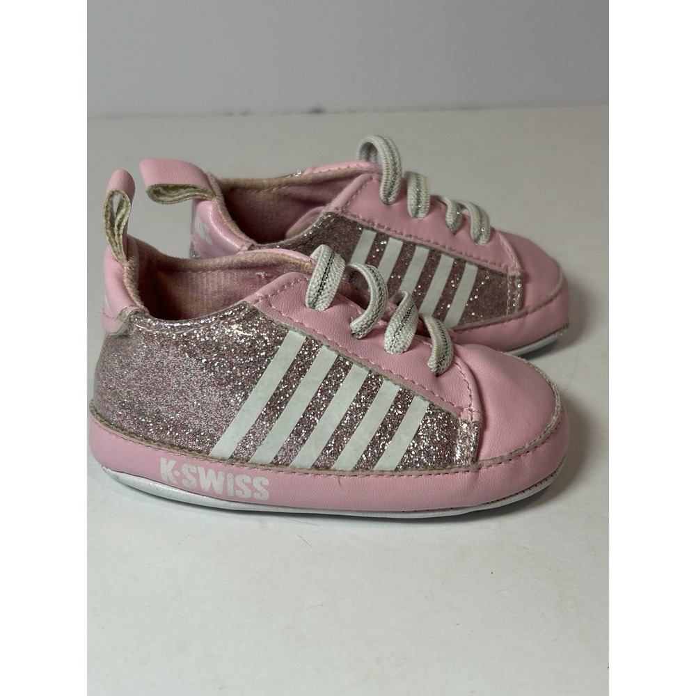 KSwiss Baby Girl Pink Sparkle Crib Shoes Laces EUC Infant Baby